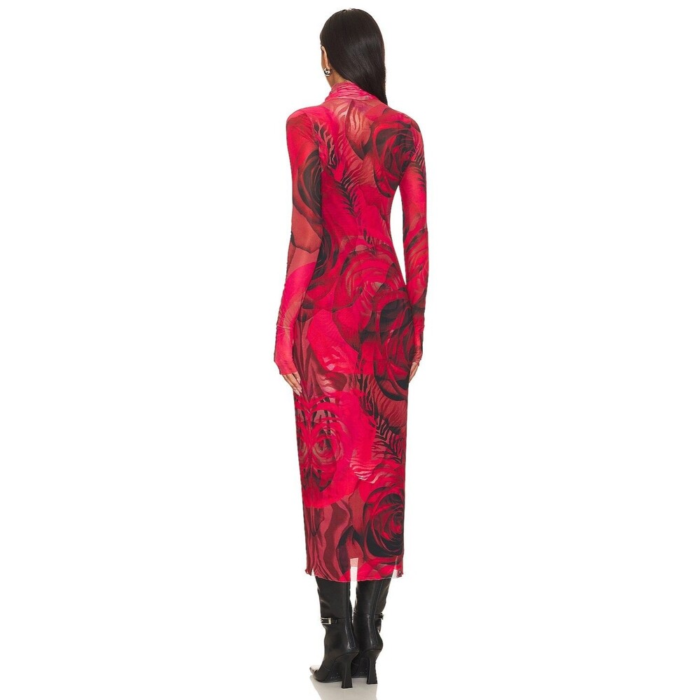 AFRM Shailene Dress Size S Midi Mesh Black Red Rose Dark Romance Whimsigoth - Picture 3 of 11